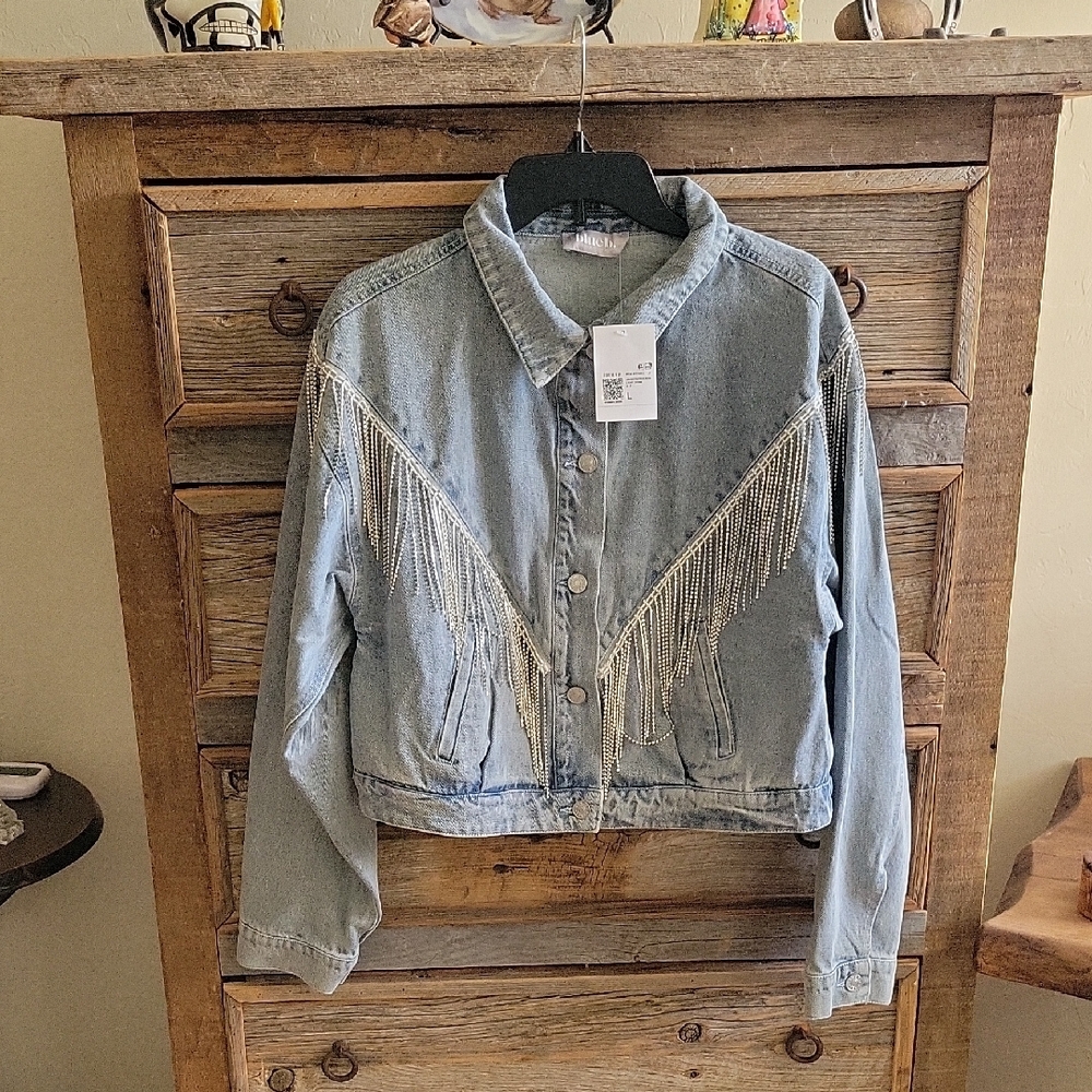 Forever 21 Blue Jean Jacket with Silver Fringe - Picture 3 of 14